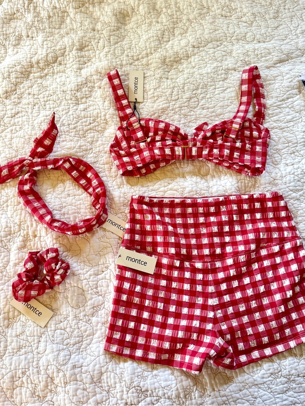Montce NWT Limited Edition Swimsuit Retro Red Gingham with Shorts - Picture 2 of 5